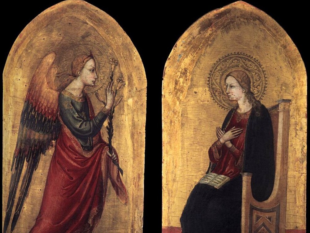 Maleri fra ca. 1433 af Bicci di Lorenzo jomfru Maria og ærkeenglen Gabriel malet på baggrund af guld